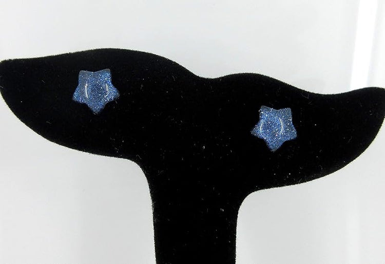 Summerfield Collection Dark Blue Star Shaped Glitter Glass Galaxy Stud Earrings 10mm Hand-painted