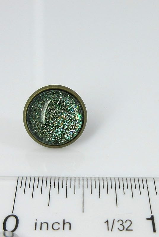 Summerfield Collection Antiqued Gold-Tone Army Green Glitter Glass Stud Earrings 12mm