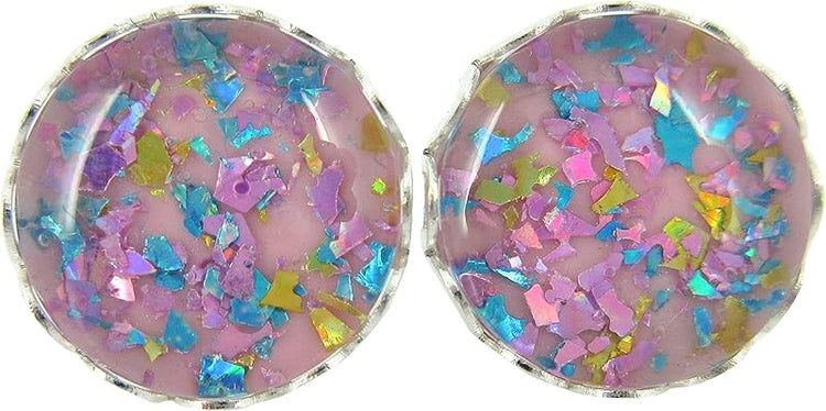 Summerfield Collection Stainless Steel Unicorn Shard Glitter Glass Stud Earrings Hand-painted 12mm