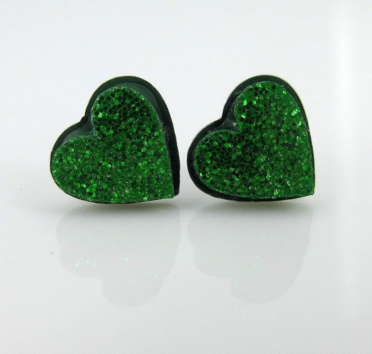 Summerfield Collection Stainless Steel Glitter Acrylic Heart Stud Earrings 8mm (Shamrock Green)