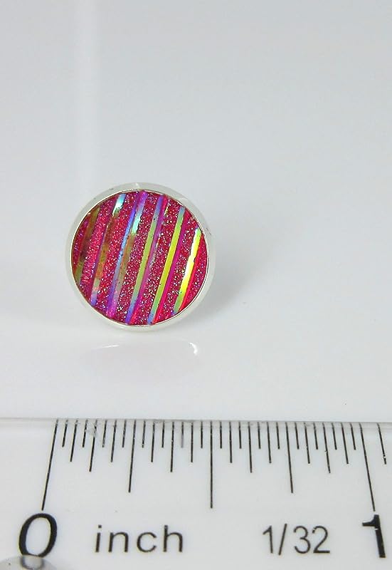 Summerfield Collection Silver-tone Frosted Metallic Stripe Stud Earrings 12mm (Pink AB)