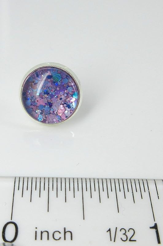 Summerfield Collection Silver-tone Purple Unicorn Mix Glitter Glass Stud Earrings Hand-painted 12mm