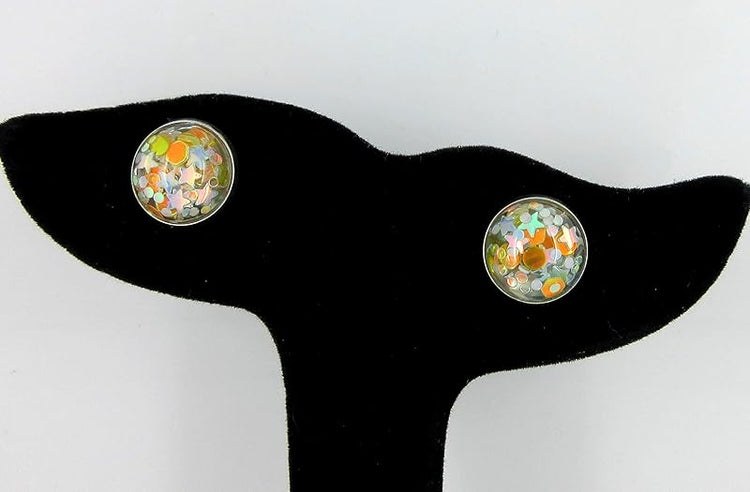 Summerfield Collection Stainless Steel Glitter Resin Globe Stud Earrings 12mm (Goldenrod)