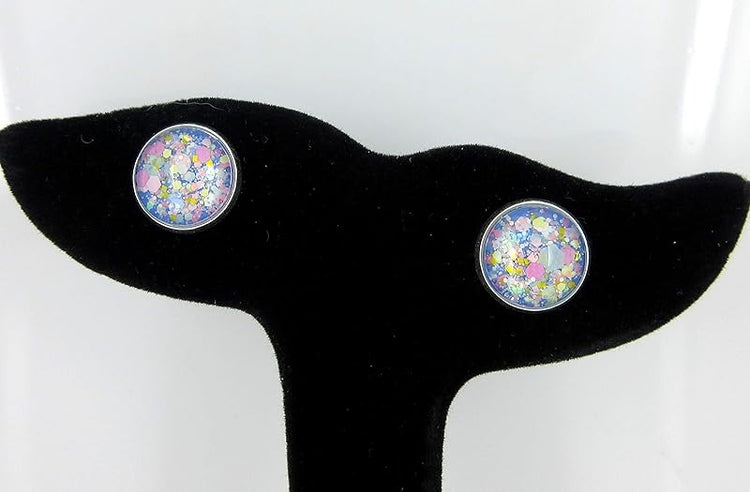 Summerfield Collection Silver-Tone Blue Pastel Periwinkle Glitter Glass Stud Earrings 1/2" Round