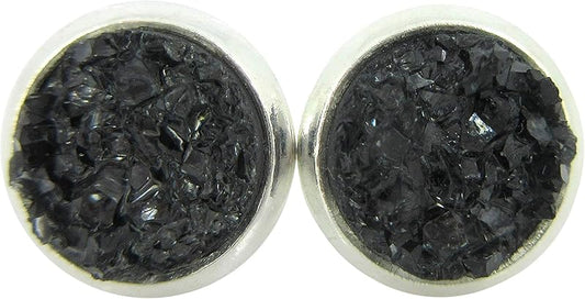 Summerfield Collection Silver-tone Faux Druzy Stone Stud Earrings 8mm (Gray)