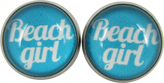 Summerfield Collection Stainless Steel Print Glass Stud Earrings 12mm (Beach Girl)
