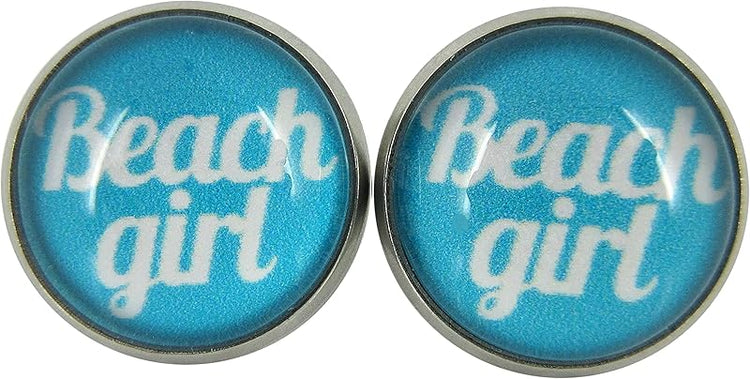 Summerfield Collection Stainless Steel Print Glass Stud Earrings 12mm (Beach Girl)