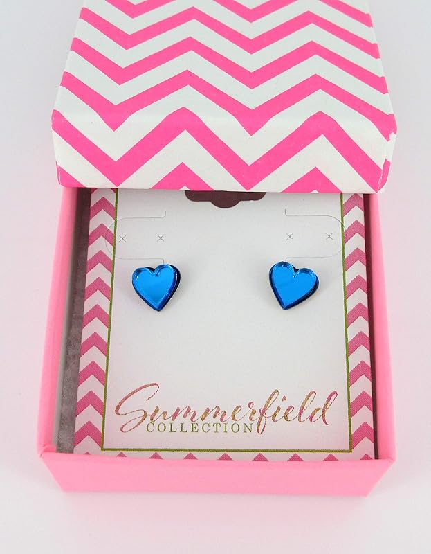 Summerfield Collection Stainless Steel Mirror Heart Stud Earrings 8mm (Aqua Blue)