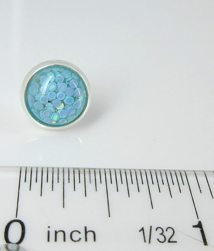 Summerfield Collection Shiny Silver-tone Iridescent Glitter Resin Stud Earrings 10mm (Sky Blue)