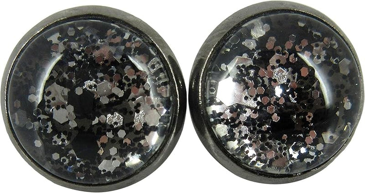 Summerfield Collection Stainless Steel Silver and Black Glitter Glass Stud Earrings Hand-painted 12mm