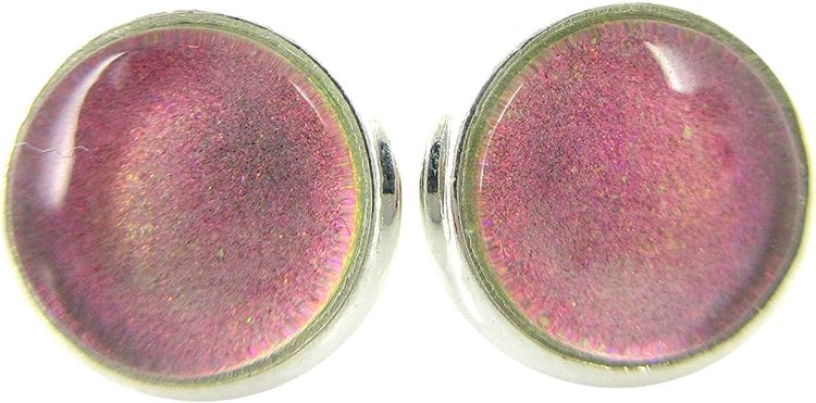 Summerfield Collection Silver-tone Hot Pink Color Shift Glitter Glass Stud Earrings Hand-painted 8mm