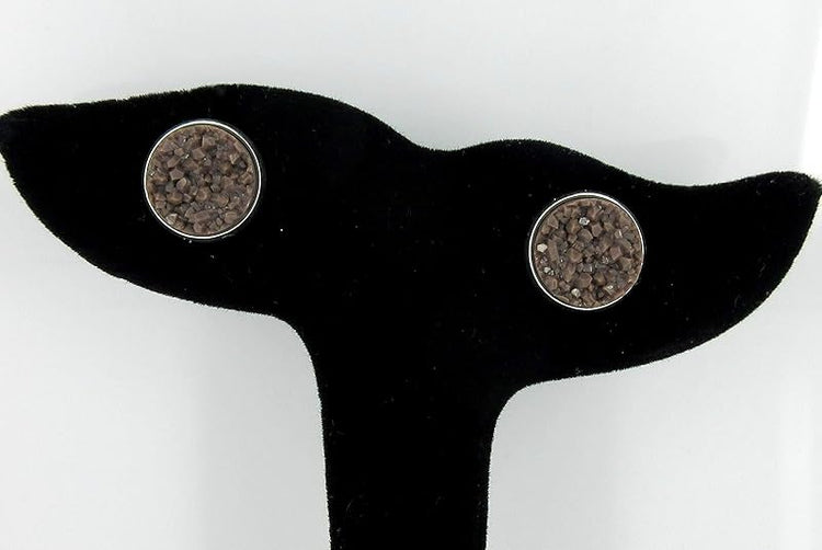 Summerfield Collection Silver-tone Brown Faux Druzy Stone Stud Earrings 12mm
