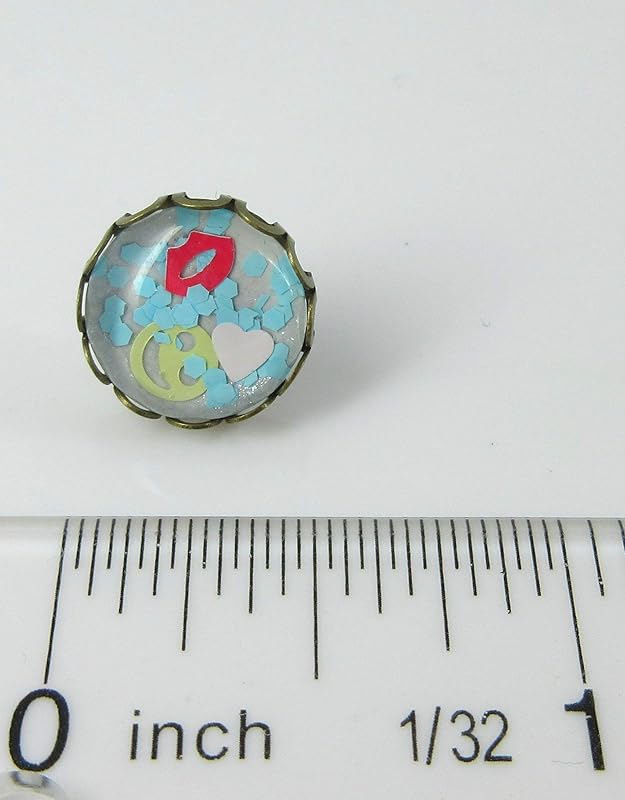 Summerfield Collection Antiqued Gold-tone Emoji Glitter Glass Stud Earrings Pink Red Yellow Aqua Blue Hand-painted
