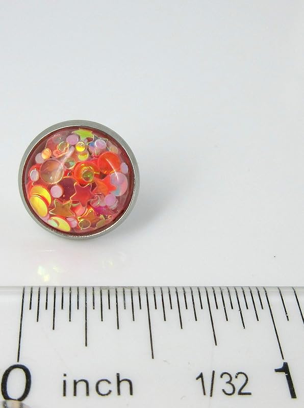 Summerfield Collection Stainless Steel Glitter Resin Globe Stud Earrings 12mm (Sunset)