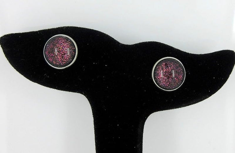 Summerfield Collection Stainless Steel Black Rainbow Duochrome Glitter Glass Galaxy Stud Earrings 12"