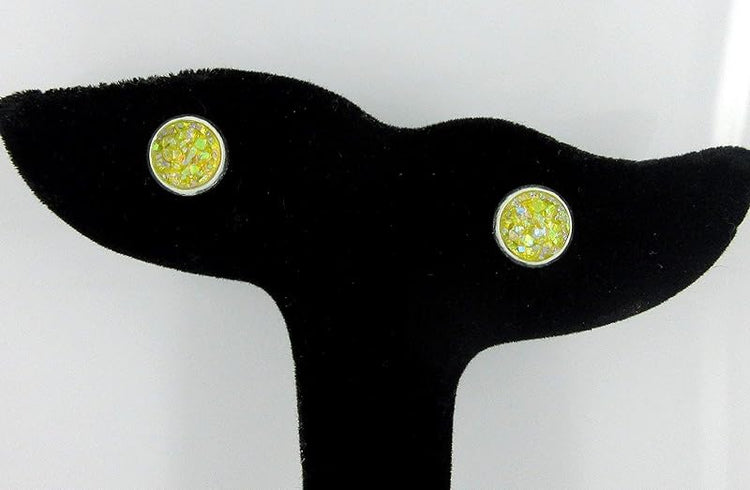 Summerfield Collection Silver-tone Faux Druzy Stone Stud Earrings 8mm (Yellow AB)