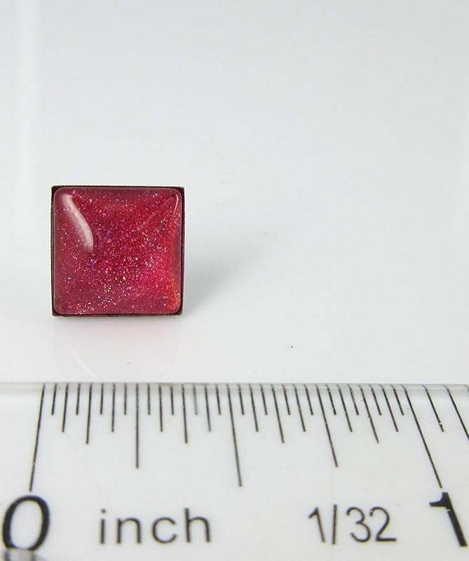 Summerfield Collection Stainless Steel Coral Glitter Glass Stud Earrings Hand-painted Square 10mm