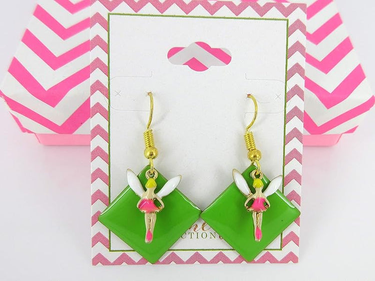 Summerfield Collection Gold-tone Green Enamel Fairy Charm Dangle Earrings