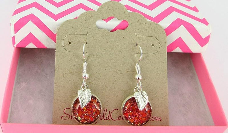 Summerfield Collection Silver-tone Autumn Mix Glitter Glass Leaf Charm Dangle Earrings