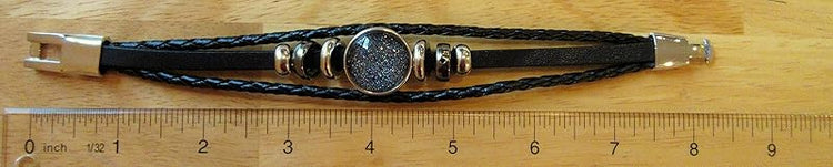 Summerfield Collection Interchangeable Snap Bracelet 3 Charm Set Blue Galaxy Glitter Glass Black Layered Leather