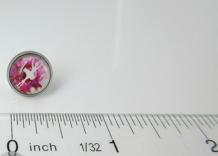 Summerfield Collection Stainless Steel Pink and White Ballet Dancer Printed Glass Stud Earrings 12mm