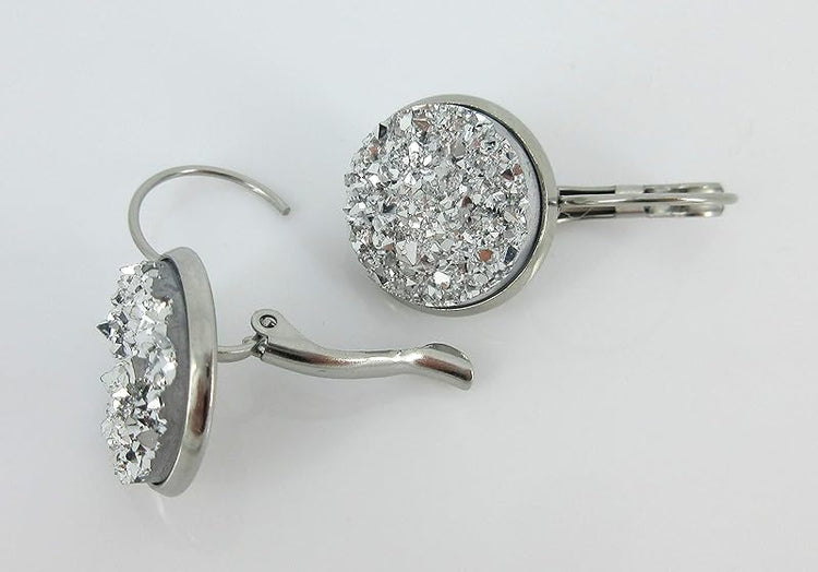 Summerfield Collection Stainless Steel Faux Druzy Stone Lever-back Drop Earrings 14mm (Silver)