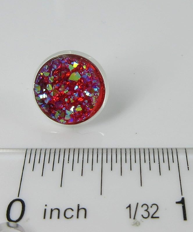 Summerfield Collection Silver-tone Translucent AB Faux Druzy Stone Stud Earrings 12mm (Raspberry)