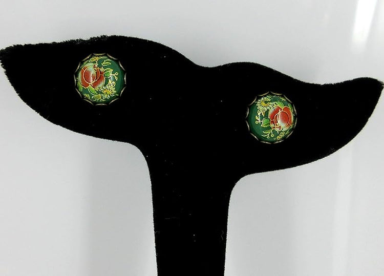 Summerfield Collection Antiqued Gold-tone Floral Print Stud Earrings 12mm (Green)
