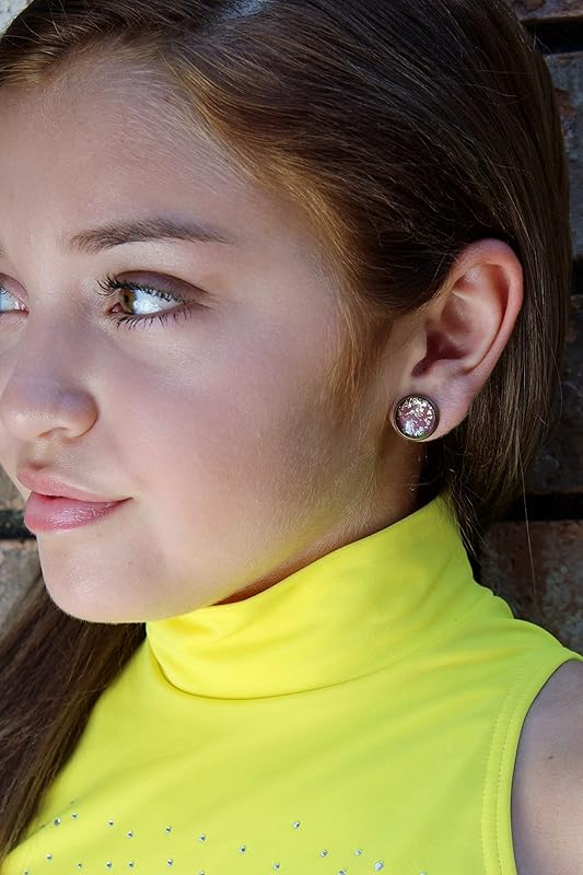 Summerfield Collection Antiqued Gold-tone Plum Berry Glitter Glass Stud Earrings 12mm Hand-painted