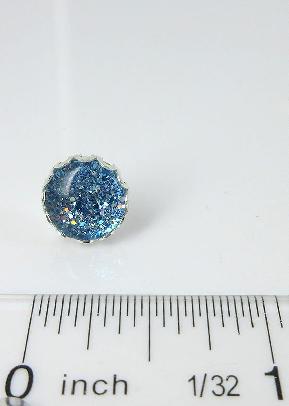 Summerfield Collection Silver-tone Blue Sparkle Glitter Glass Stud Earrings Hand-painted 10mm