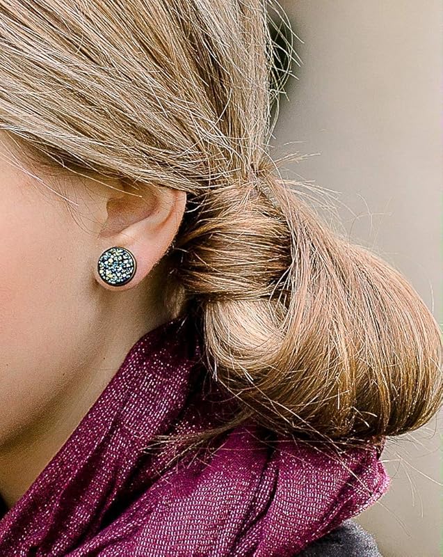 Summerfield Collection Trio Antiqued Gold-tone Stud Earrings 12mm Faux Druzy Stone Silver Metallic Blue Pink Set