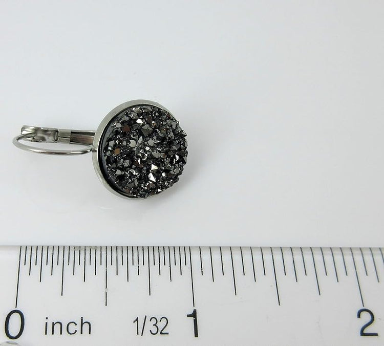 Summerfield Collection Stainless Steel Faux Druzy Stone Lever-back Drop Earrings 14mm (Gunmetal Gray)
