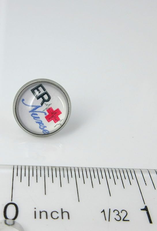 Summerfield Collection Stainless Steel ER Nurse Print Glass Stud Earrings 12mm White Black Red