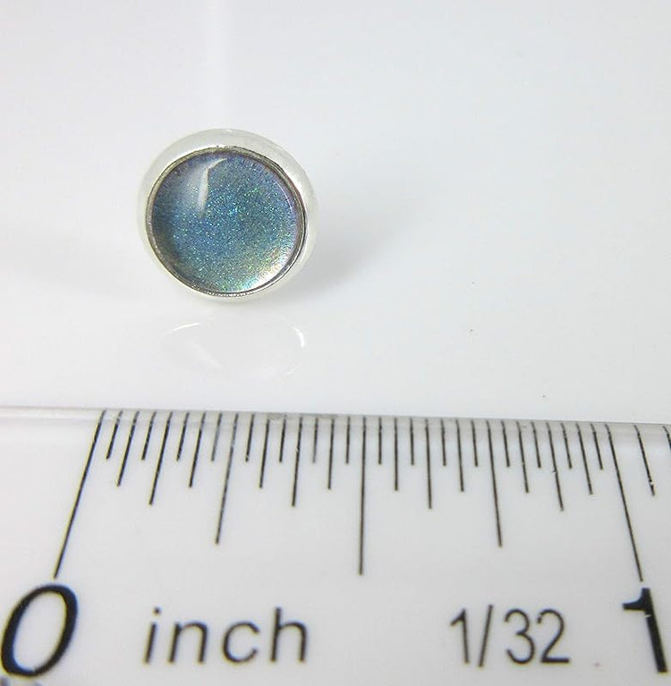 Summerfield Collection Silver-tone Blue Gray Purple Color Shift Glitter Glass Stud Earrings Hand-painted 8mm