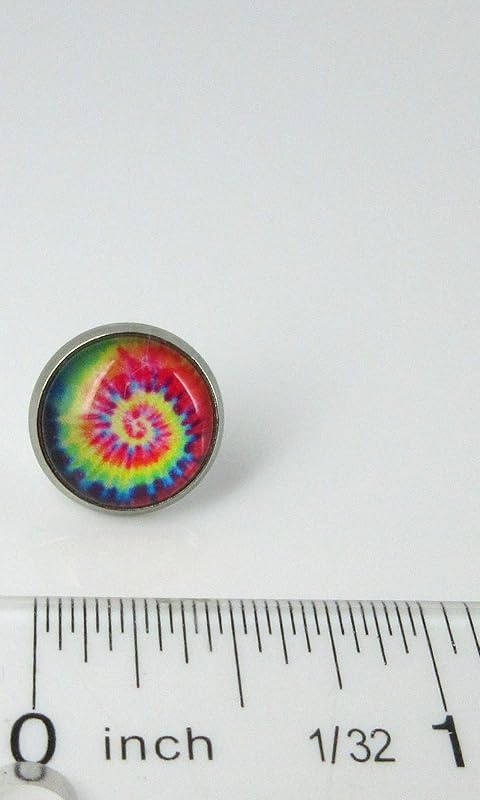 Summerfield Collection Stainless Steel Tie Dye Print Glass Stud Earrings 12mm (Purple/Red Swirl)