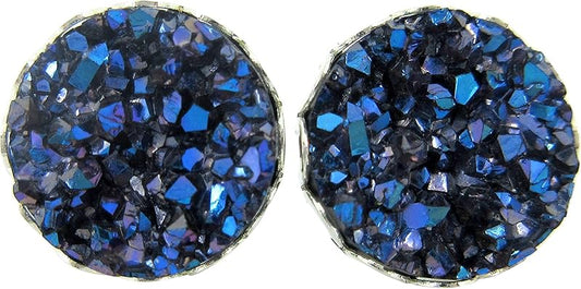 Summerfield Collection Silver-tone Faux Druzy Stone Stud Earrings 12mm (Metallic Dark Blue/Purple)