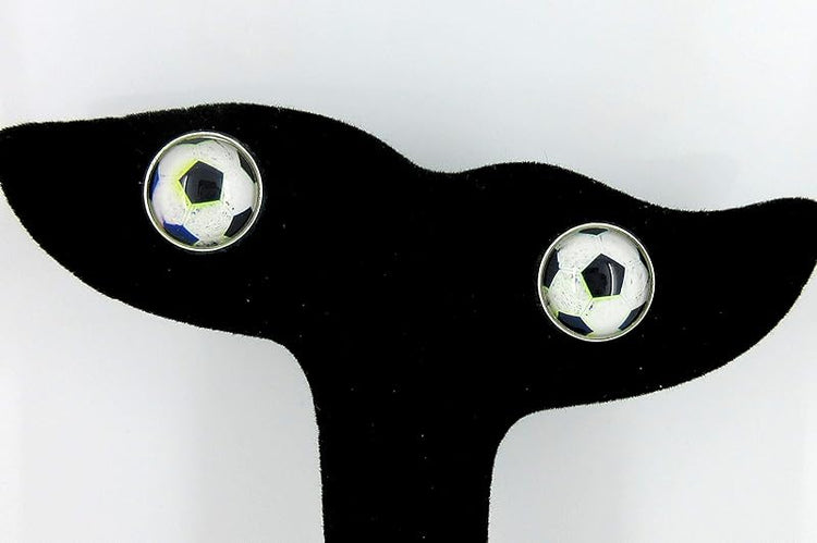 Summerfield Collection Silver-tone Soccer Ball Print Glass Stud Earrings 12mm