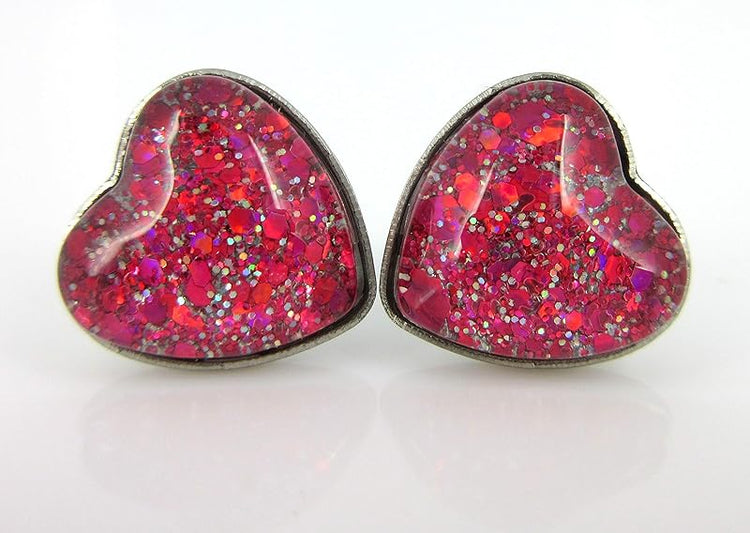 Summerfield Collection Hot Pink Hand-painted Glass Heart Choker Necklace Faux Black Suede Cord Stud Earrings Set