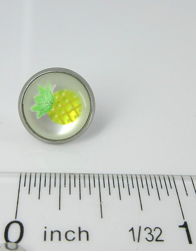Summerfield Collection Stainless Steel Fruit Print Frosted Resin Stud Earrings 12mm (Pineapple)