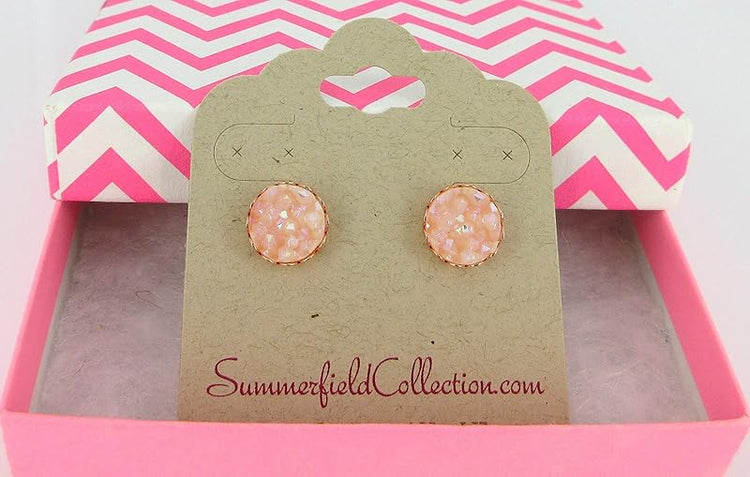 Summerfield Collection Rose Gold-tone Clear Light Pink AB Faux Druzy Stone Stud Earrings 10mm
