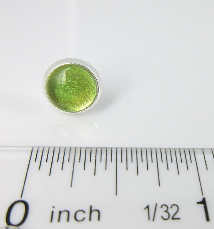 Summerfield Collection Silver-tone Lime Green Color Shift Glitter Glass Stud Earrings Hand-painted 8mm