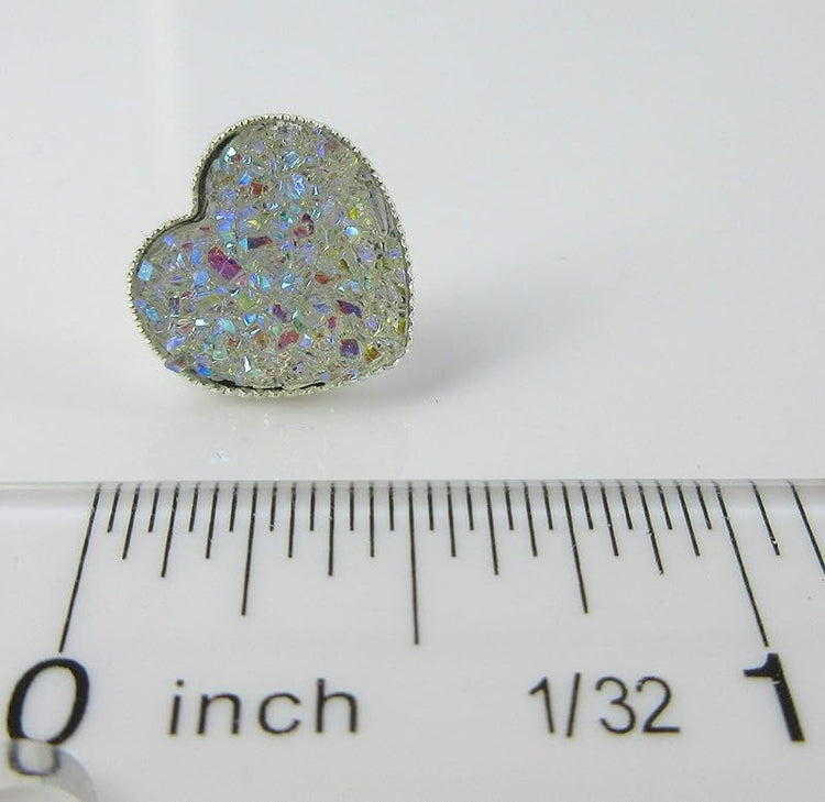 Summerfield Collection Silver-tone Heart Faux Druzy Stone Stud Earrings 12mm (Clear AB)