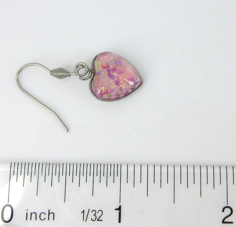 Summerfield Collection Ballet Pink Hand-painted Glass Heart Choker Necklace Faux Black Suede Cord Dangle Earrings Set