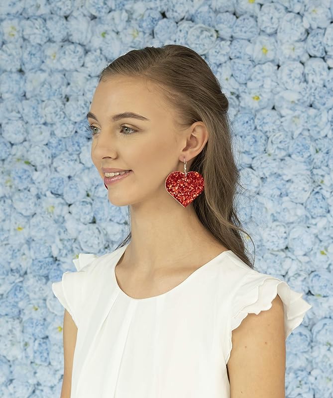 Summerfield Collection Red Glitter Faux Leather Large Heart Dangle Earrings