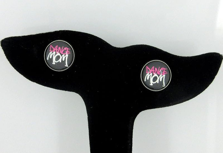 Summerfield Collection Stainless Steel Dance Mom Print Glass Stud Earrings 12mm (Black Grafitti)