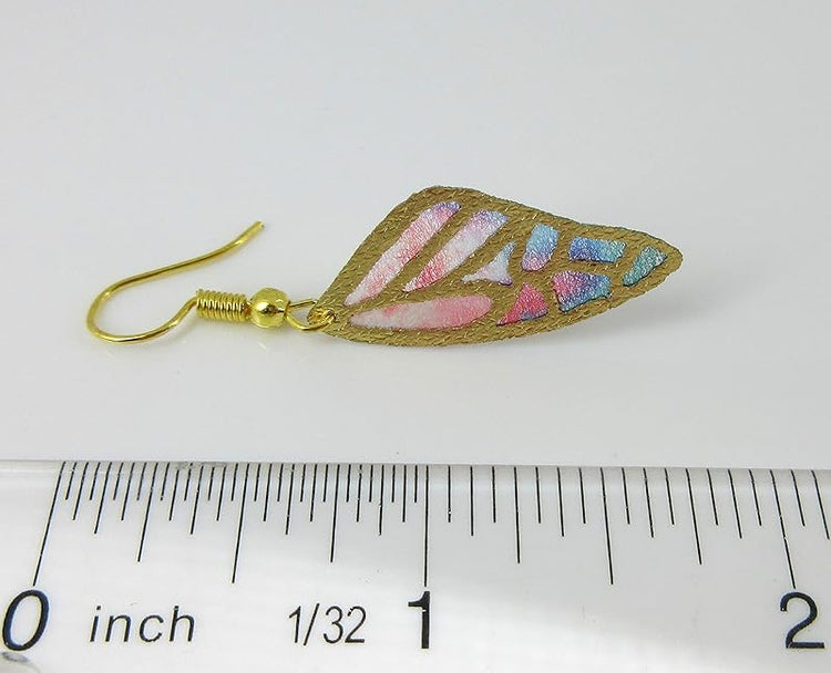 Summerfield Collection Gold Tone Butterfly Wing Fabric Dangle Earrings (Vivid Rainbow)
