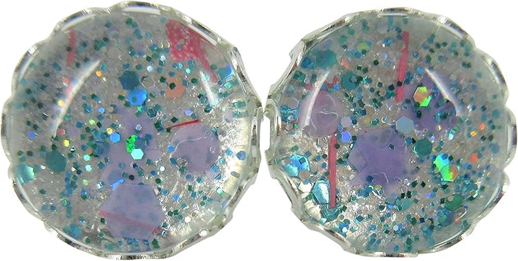 Summerfield Collection Stainless Steel Pearly Silver Lilac Purple Aqua Blue and Pink Glitter Glass Stud Earrings Hand-painted 12mm