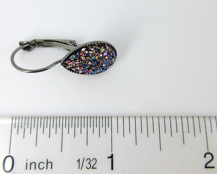 Summerfield Collection Hematite-tone Unicorn Tear Faux Druzy Stone Lever-back Drop Earrings 12mm