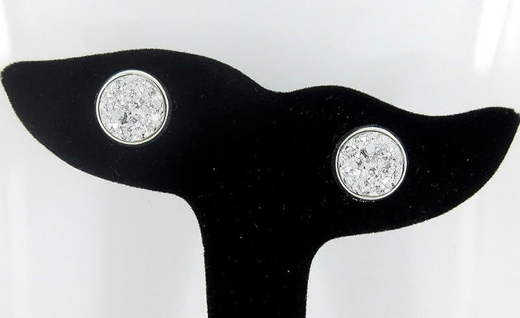 Summerfield Collection Silver-tone Metallic Faux Druzy Stone Stud Earrings 12mm (Silver)