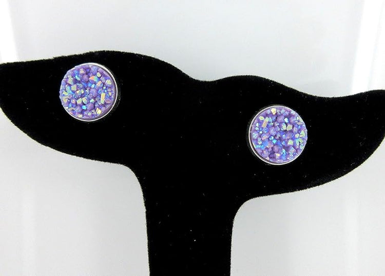 Summerfield Collection Silver-tone Solid AB Faux Druzy Stone Stud Earrings 12mm (Lavender Purple)